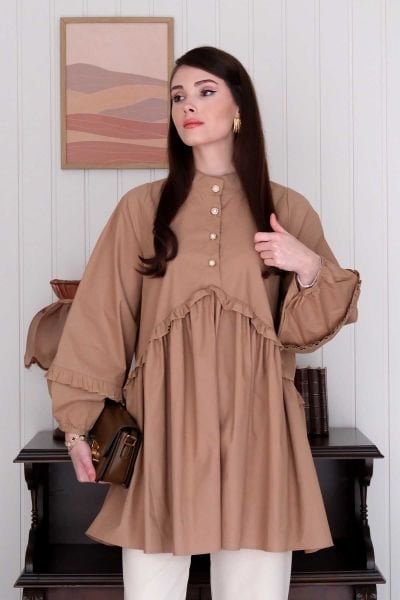 Karamel İnci Detaylı Robalı Tunik