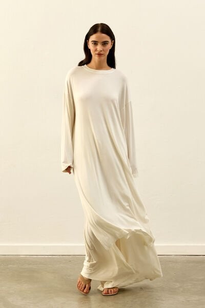 Ekru Viskon Uzun Tunik