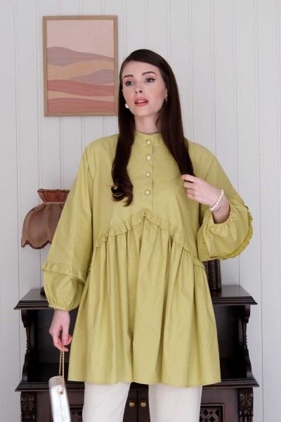 Soft Yeşil İnci Detaylı Robalı Tunik