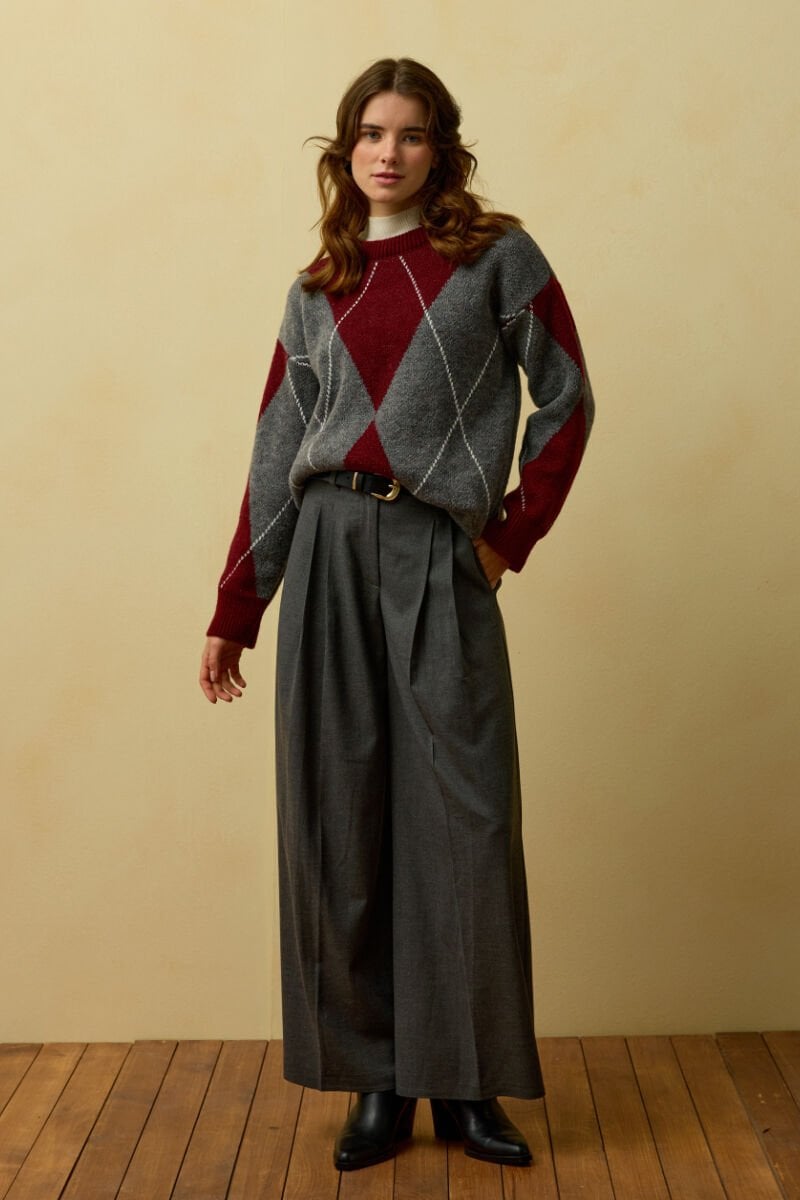 Antrasit Pile Detay Palazzo Pantolon