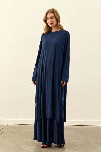 Lacivert Viskon Uzun Tunik