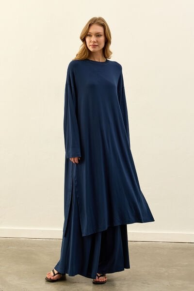 Lacivert Viskon Uzun Tunik