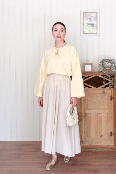 Tereyağ Sarısı Body & Organik Keten Balon Etek