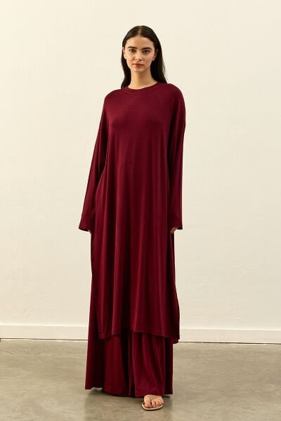Bordo Viskon Uzun Tunik