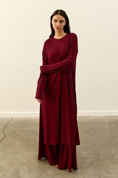 Bordo Viskon Uzun Tunik