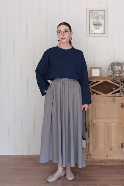 Lacivert Body & Gri Organik Keten Balon Etek Takım