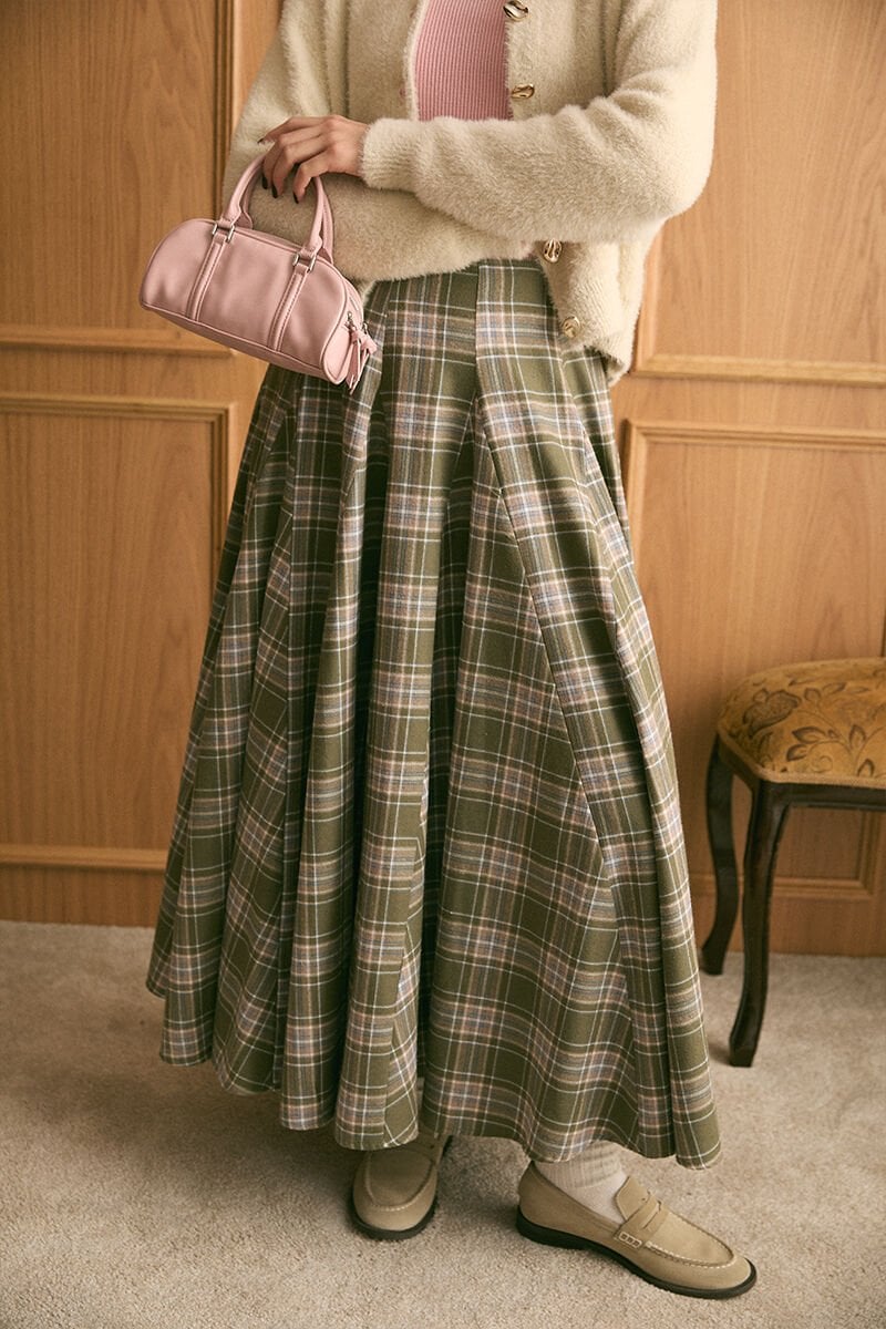 Haki Ekose Parçalı Etek