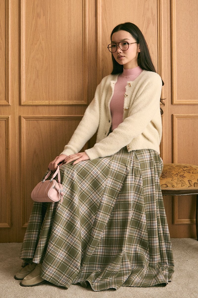 Haki Ekose Parçalı Etek