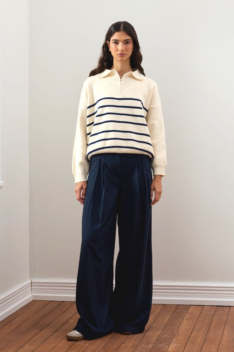 Lacivert Pile Detay Palazzo Pantolon