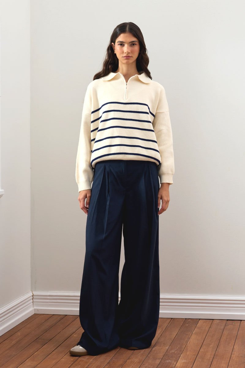 Lacivert Pile Detay Palazzo Pantolon