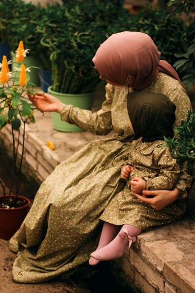 Yeşil Küçük Çiçek Robalı Anne-Çocuk Elbise Kombin