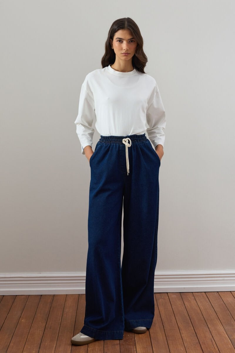 Lacivert Bol Paça Kot Pantolon