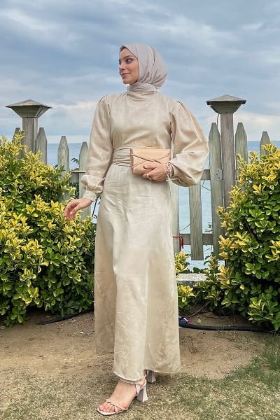 Ekru Jakarlı Abiye I SÜMEYYE