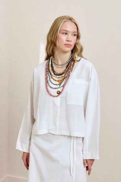 Beyaz Organik Keten Tek Cepli Ceket