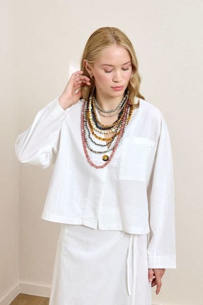 Beyaz Organik Keten Tek Cepli Ceket