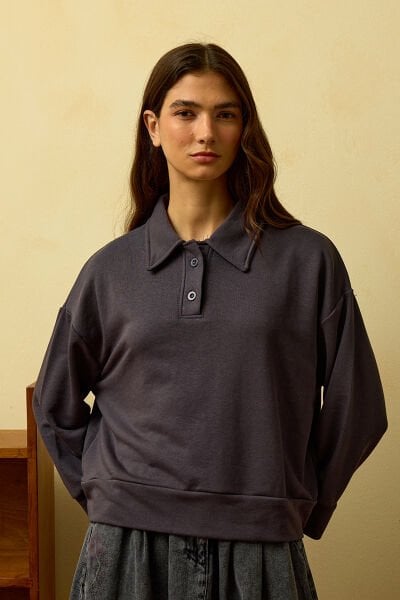 Antrasit Polo Yaka Crop