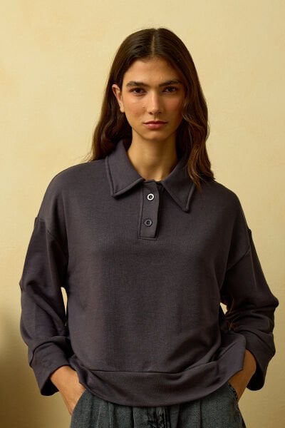 Antrasit Polo Yaka Crop