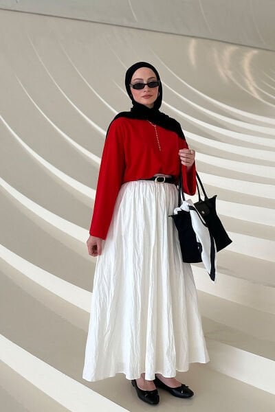 Kırmızı Body & Beyaz Kraşlı Balon Etek Takım