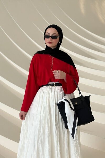 Kırmızı Body & Beyaz Kraşlı Balon Etek Takım