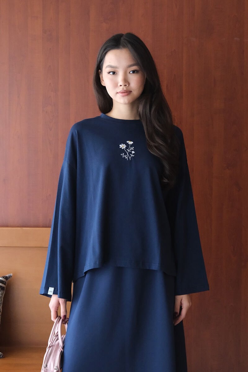 Lacivert Nakışlı Body