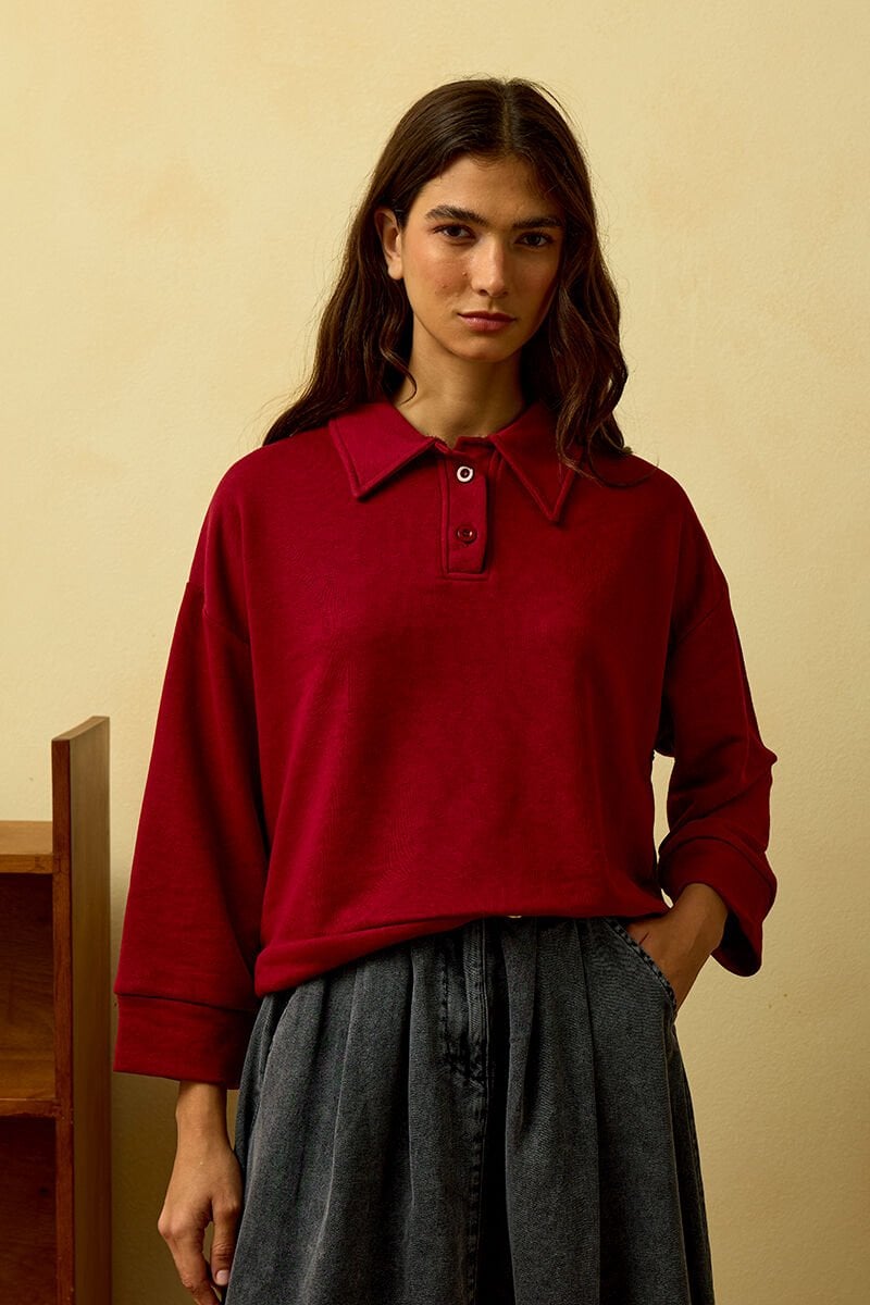 Bordo Polo Yaka Crop