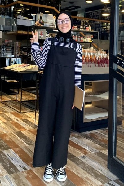 Siyah Keten Salopet Tulum