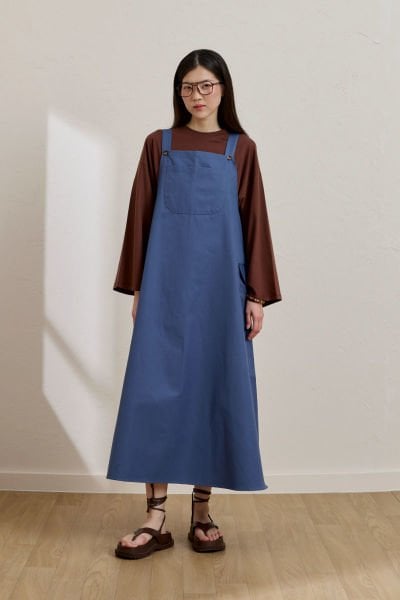 İndigo Keten Etekli Salopet