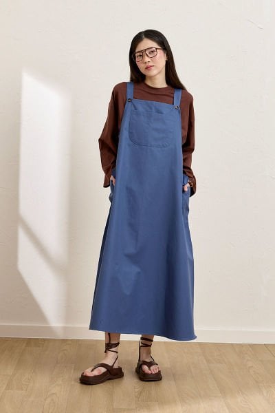 İndigo Keten Etekli Salopet