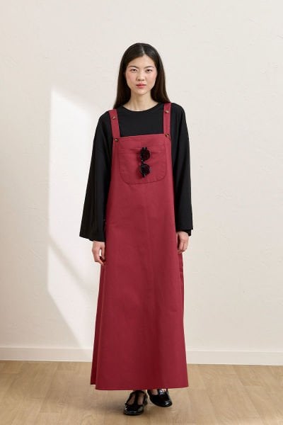 Bordo Keten Etekli Salopet