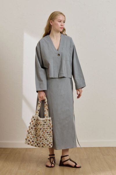 Gri Organik Keten Anvelop Etek