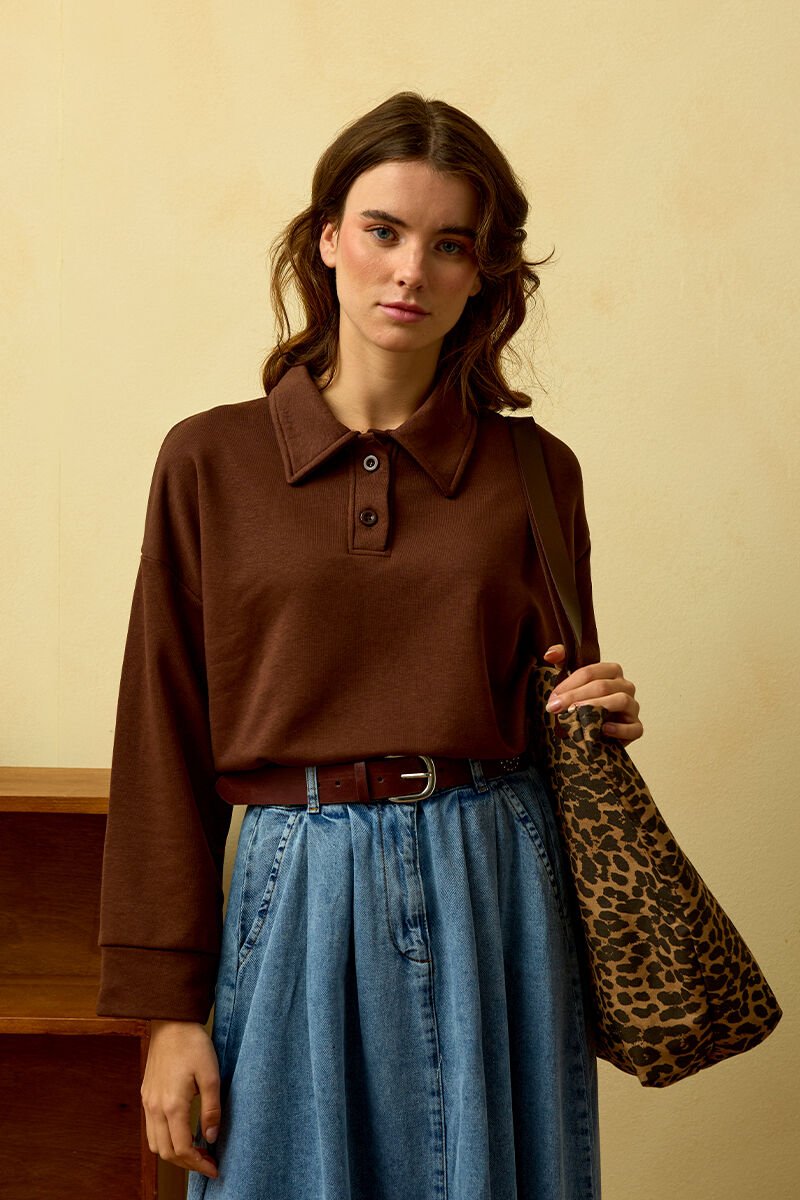 Acı Kahve Polo Yaka Crop