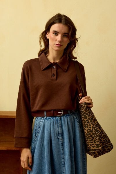 Acı Kahve Polo Yaka Crop