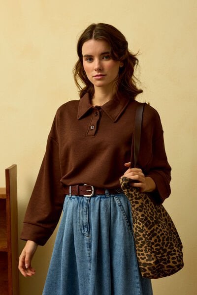 Acı Kahve Polo Yaka Crop