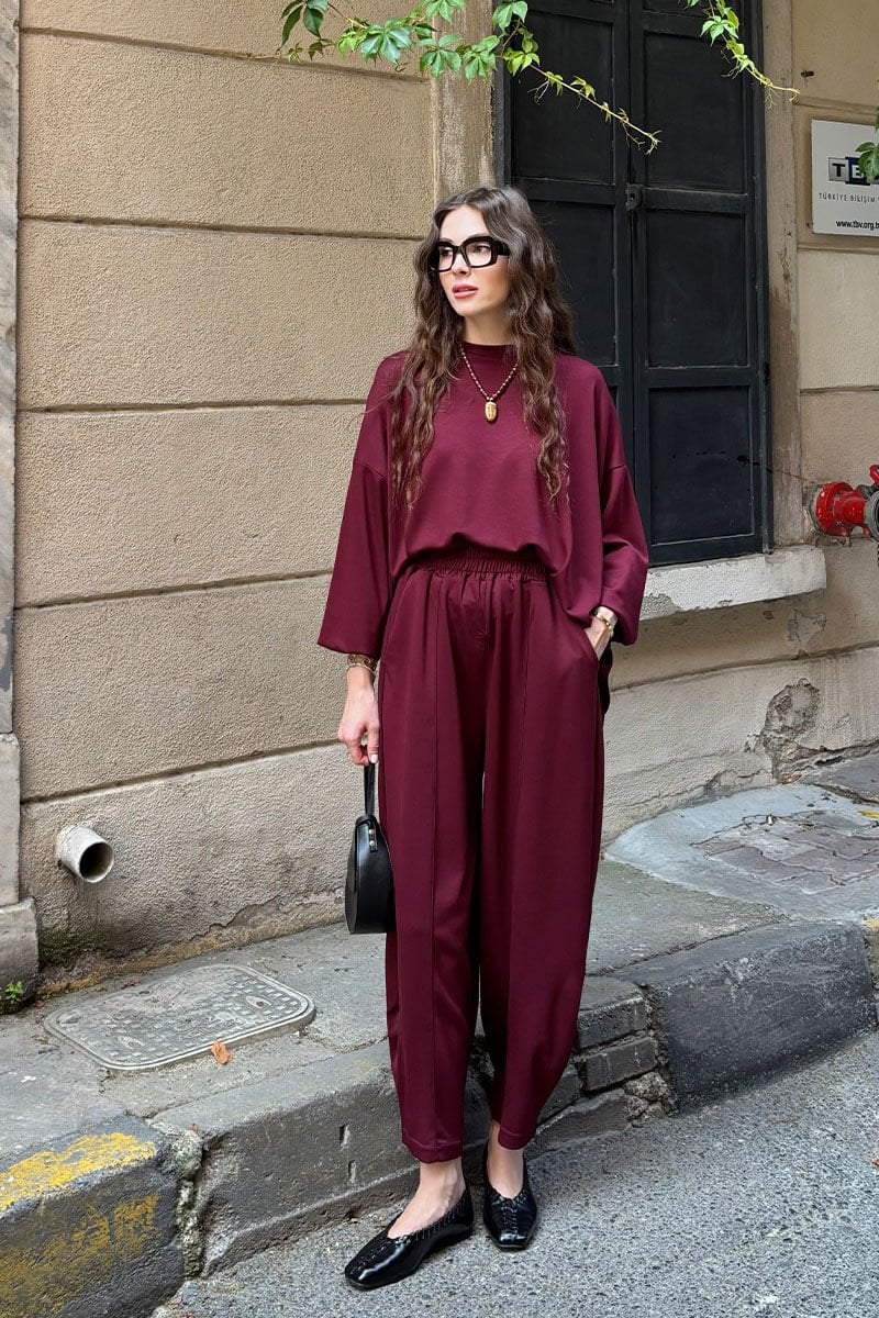 Bordo Oysho Şalvar Takım