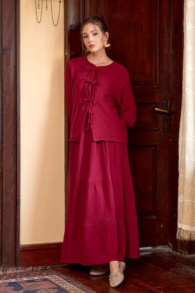 Bordo Müslin Kat Etek