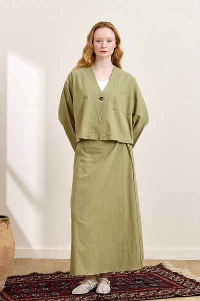Haki Organik Keten Anvelop Etek