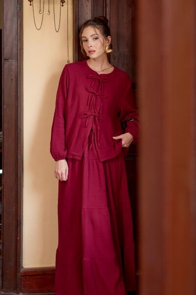 Bordo Müslin Kat Etek