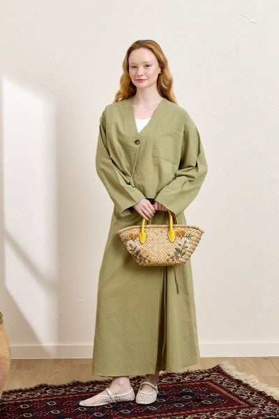 Haki Organik Keten Anvelop Etek