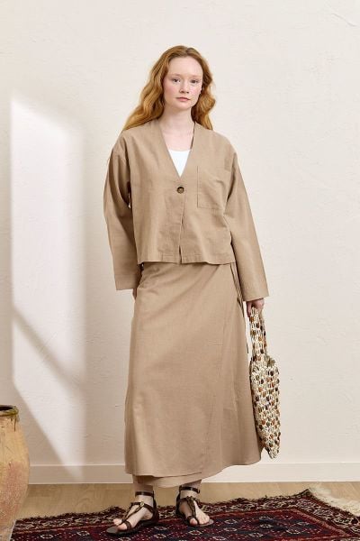 Karamel Organik Keten Anvelop Etek