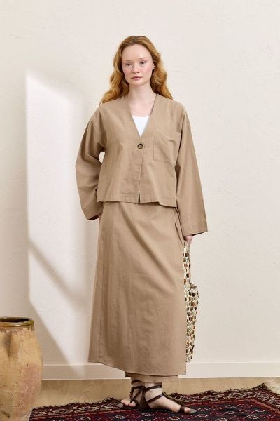 Karamel Organik Keten Anvelop Etek