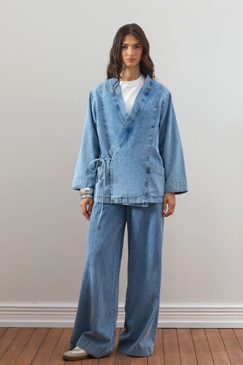 Buz Mavi Kruvaze Ceket