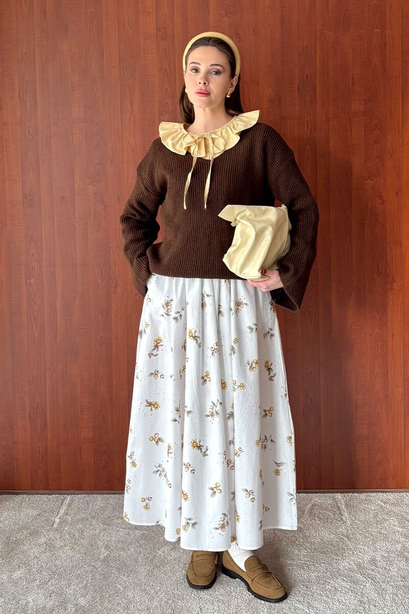 Haki Yaprak Detaylı Balon Etek