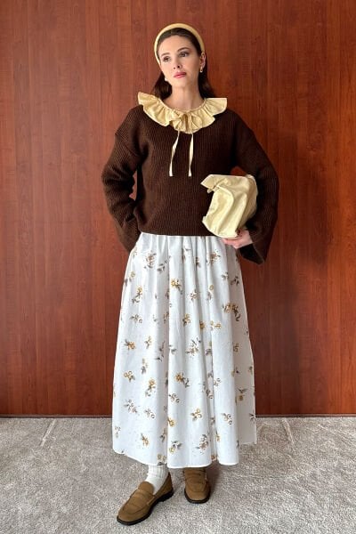 Haki Yaprak Detaylı Balon Etek