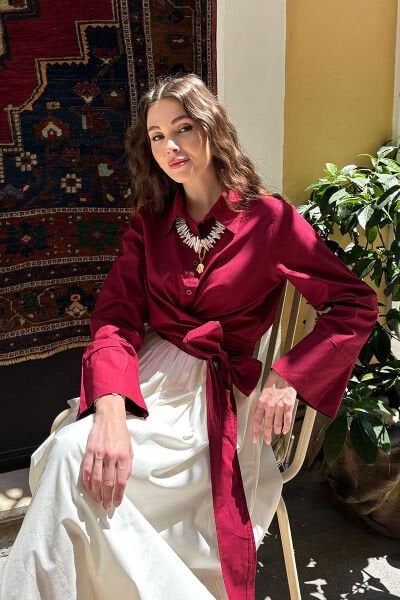 Bordo Bağlamalı Gömlek