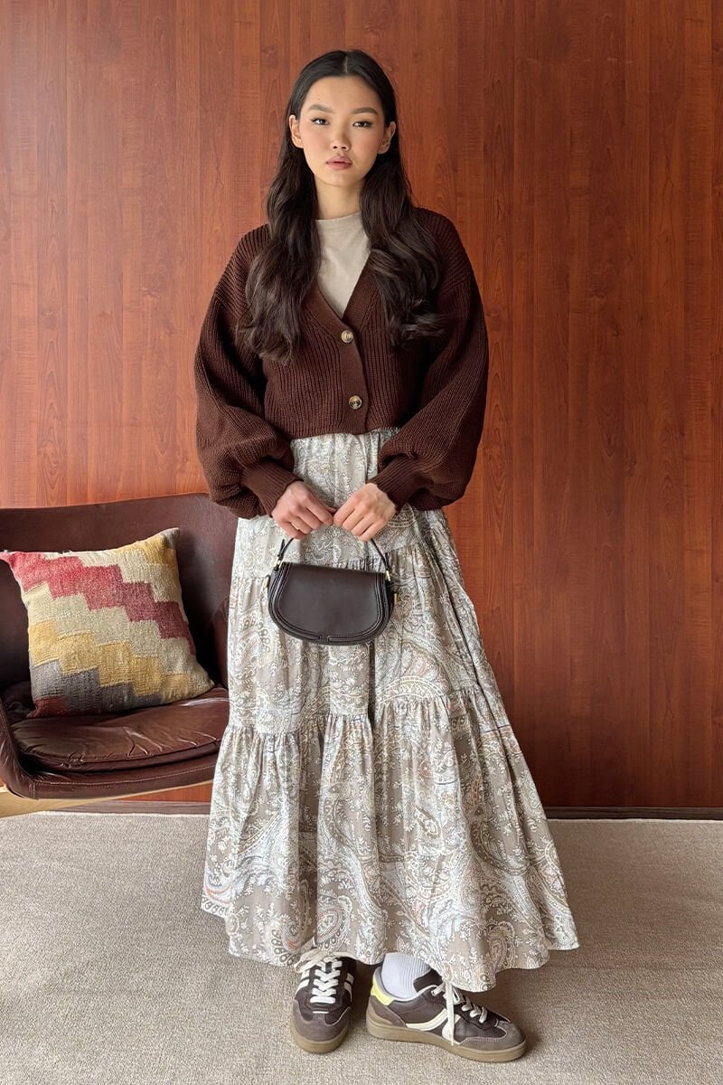 Taş Etnik Desen Çapraz Kat Etek