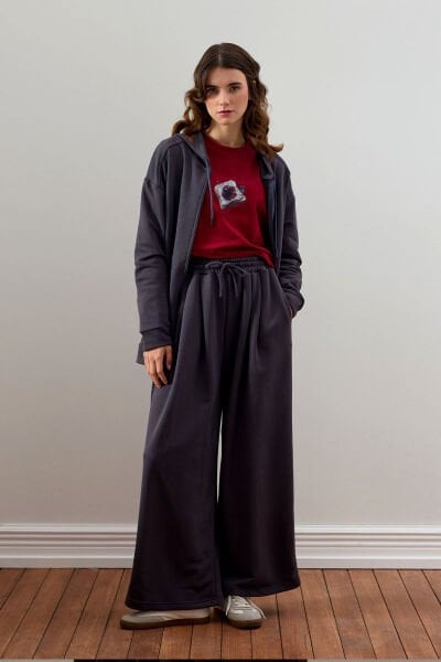 Antrasit 3 İplik Uzun Fermuarlı Eşofman Takım