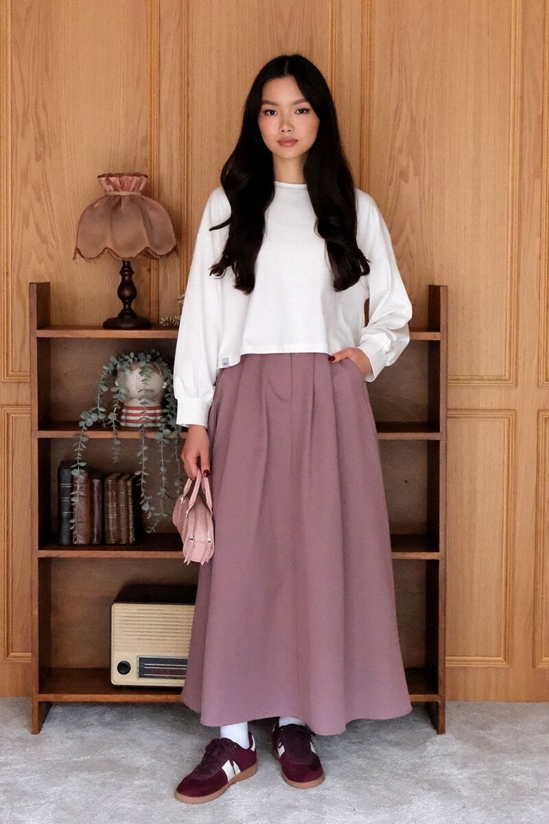 Soft Lila Keten Tek Düğmeli Etek