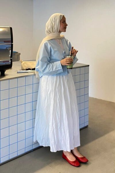 Beyaz Kraşlı Balon Etek