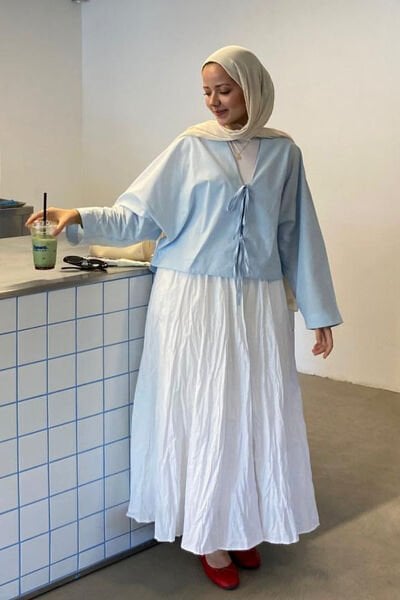 Beyaz Kraşlı Balon Etek