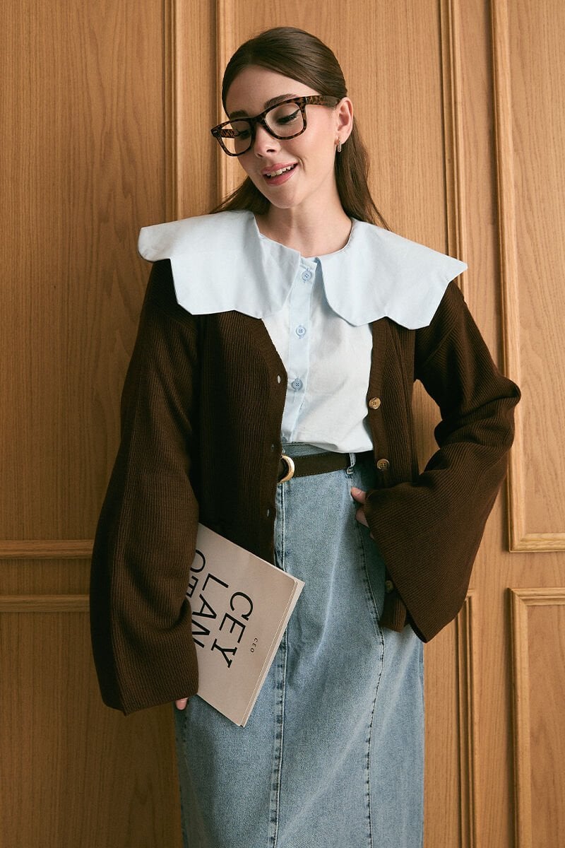 Soft Mavi Papatya Yaka Crop Gömlek